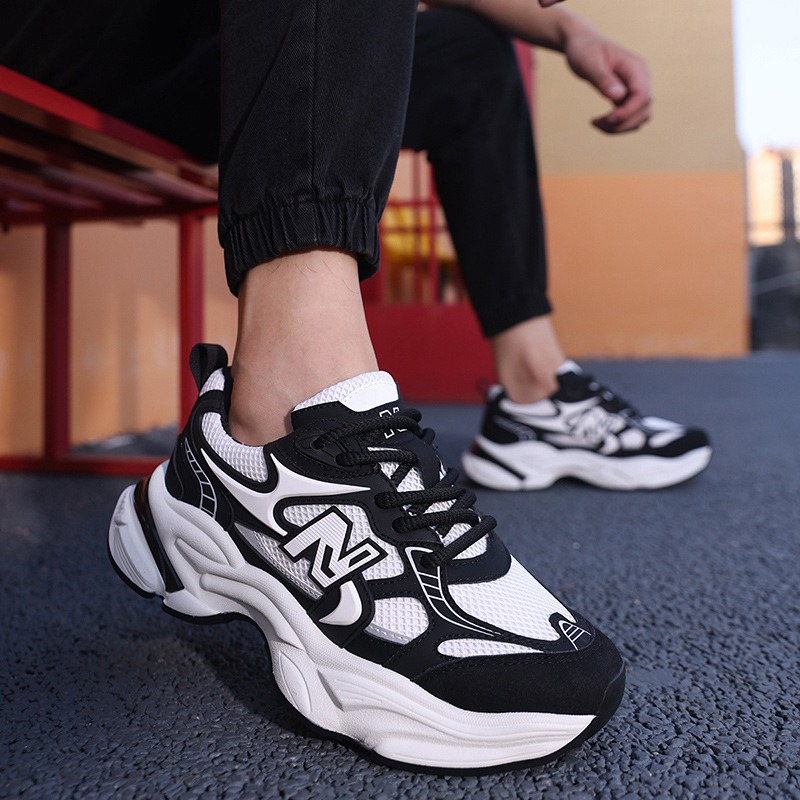 Wow, New Balance trendy men's shoes, mesh breathable versatile sports dad shoes, thick-soled height-increasing large size casual shoes NB