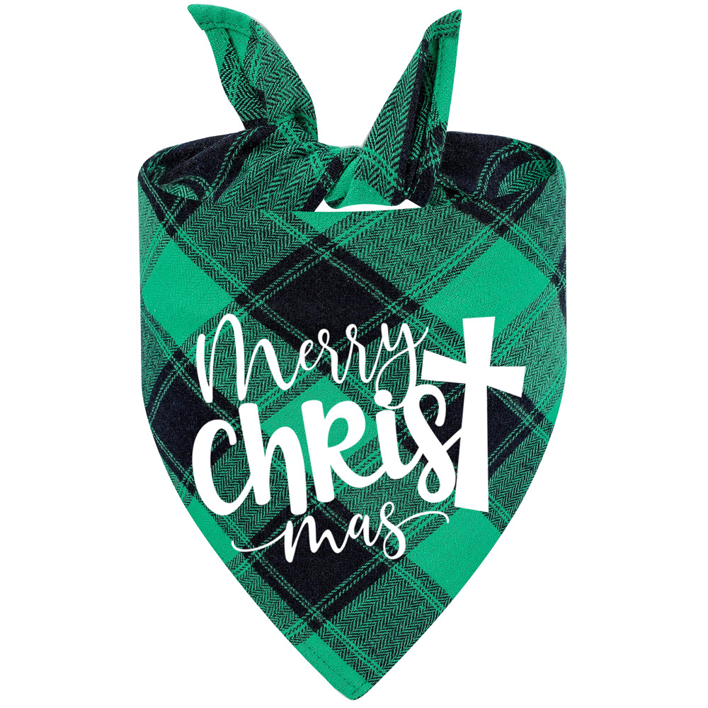 Fabricante en stock transfronterizo exclusivo algodón plaid mascota toalla triángulo perro saliva toalla Navidad mascota saliva toalla