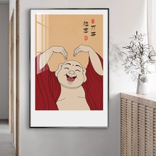 笑口常开弥勒佛挂画墙壁禅意客厅餐厅书房装饰画简约茶室字画发财