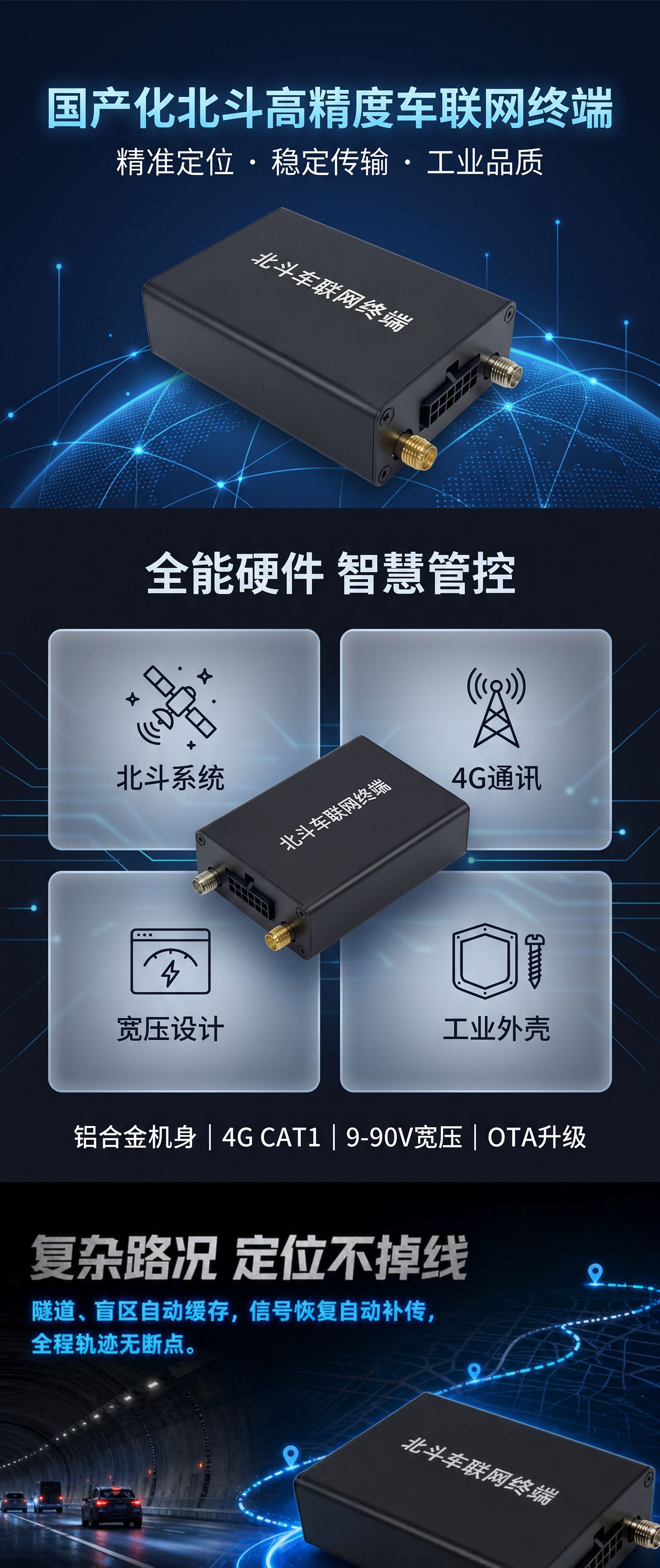 4G single-BDS satellite tracker, real-time vehicle tracking, precise model for fleet management, vehicle-mounted GPS for engineering use, factory
