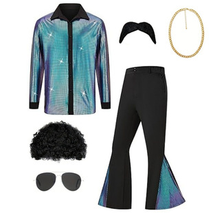 2025 spring new 70 s boys classic casual retro bright suit disco performance suit clothing