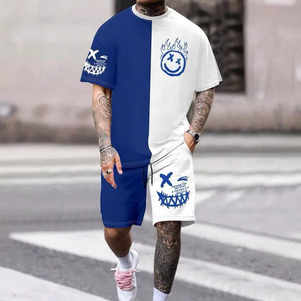 2025 Men's Summer Fashion Short Sleeve T-Shirt Set Round Neck Sportswear 3D Printing Daily Casual Streetwear Set