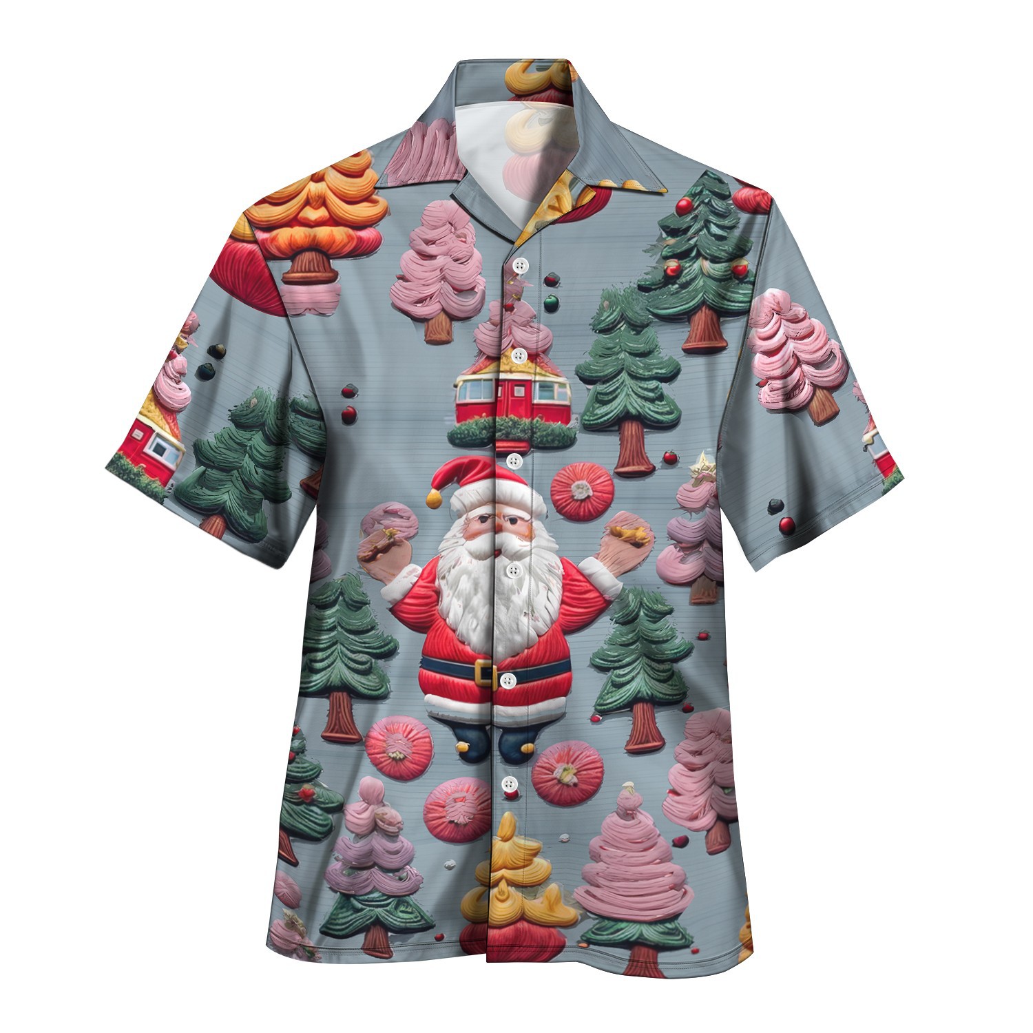 2024 otoño nuevo estilo personalidad colorido contraste color de un solo pecho cuello cubano estampado camisa de manga corta MB33