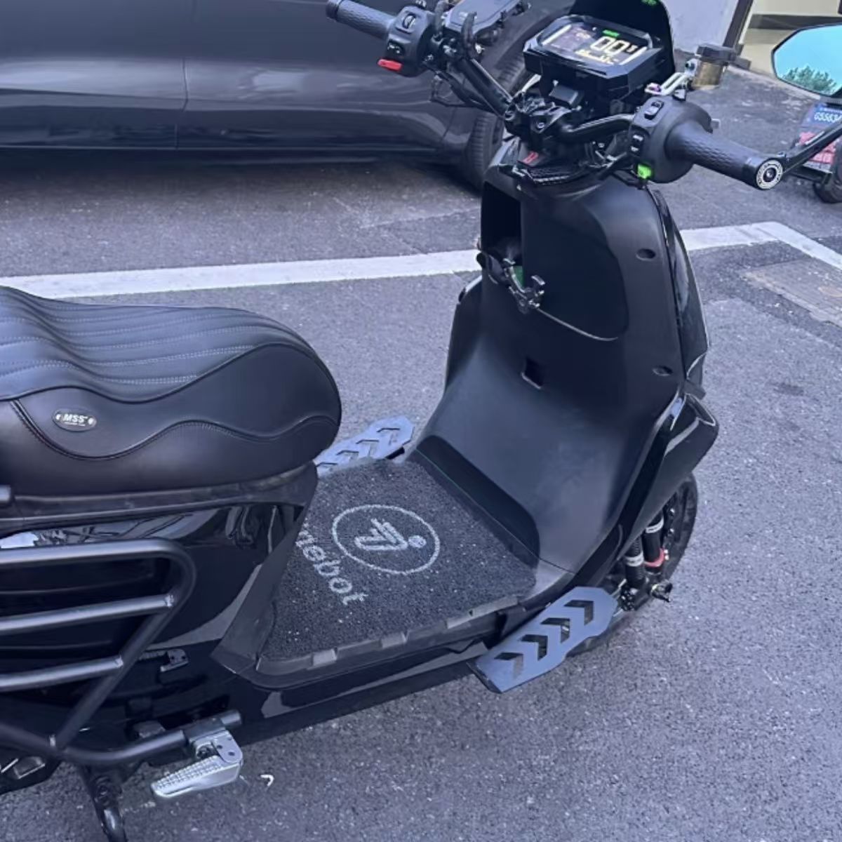 Electric vehicle and electric motorcycle recessed adjustable-angle widened universal front footrest for multiple models, no-drill modification