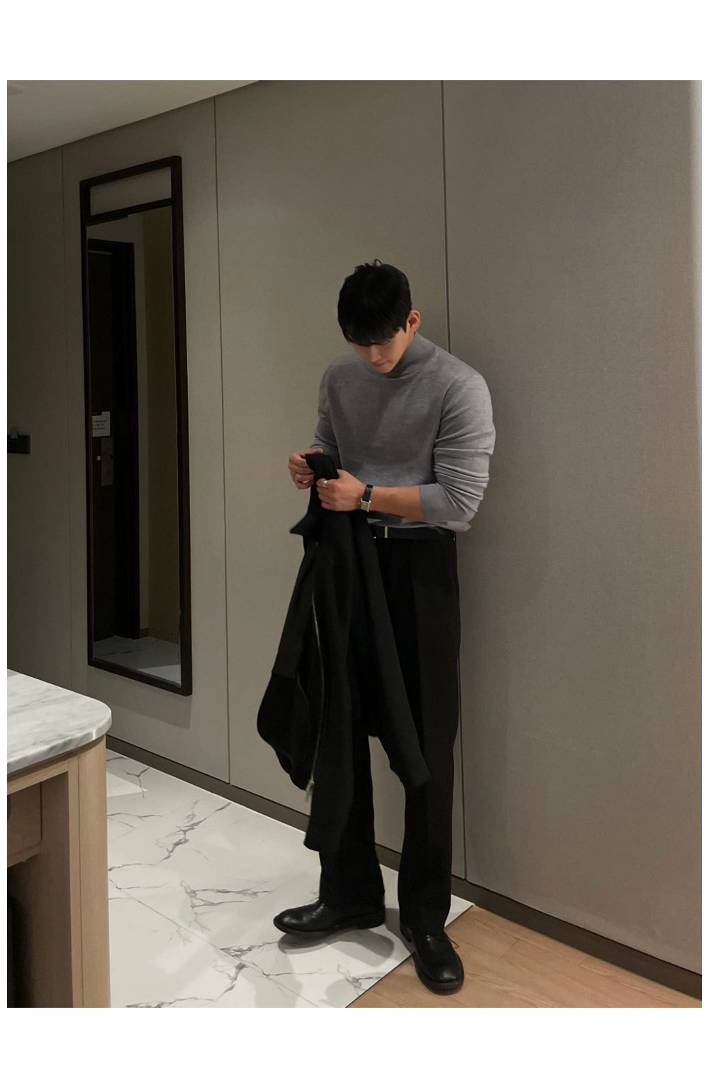 Men's Clothing American Style Men's Slim Fit Semi-Turtle Neck Sweater Lightweight Knit Pullover Long Sleeve Core-Spun Yarn Shirt For Casual Layering_voghion.com
