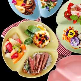 创意陶瓷分格盘一人食三格饭盘菜盘水果沙拉意面盘可印LOGO早餐盘