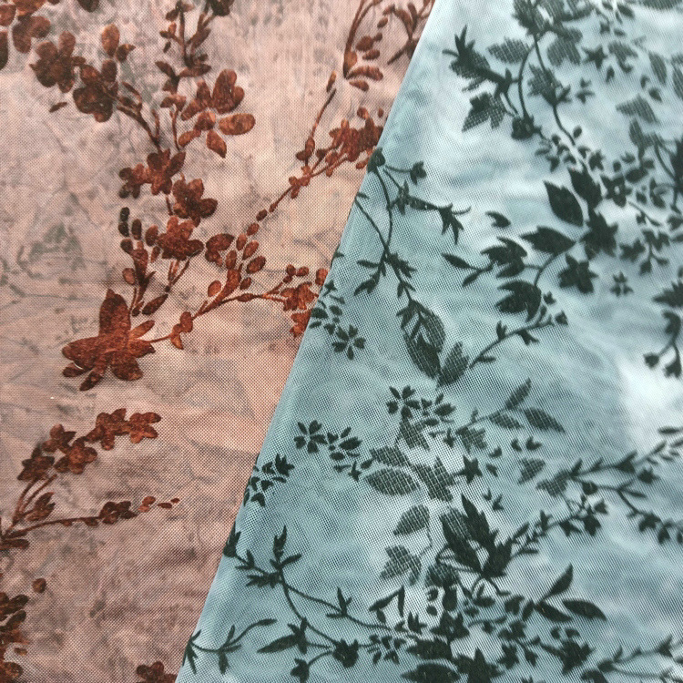 镂空透视装布仿烂花植绒网眼布针织经编扎染涤纶弹力植绒网眼布料