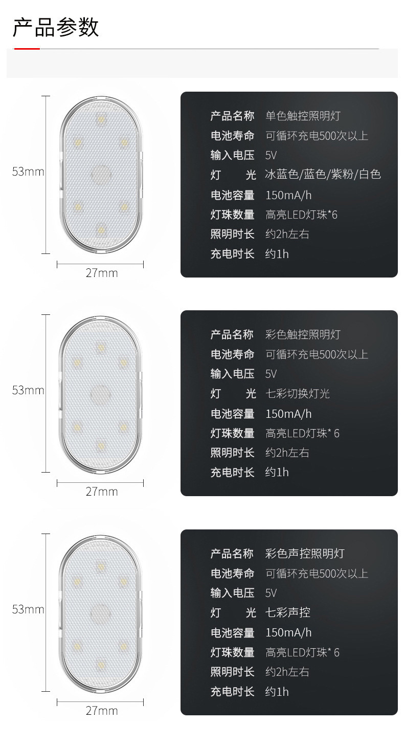 Car touch light car atmosphere car induction usb charging reading light room light led modified lighting wholesale