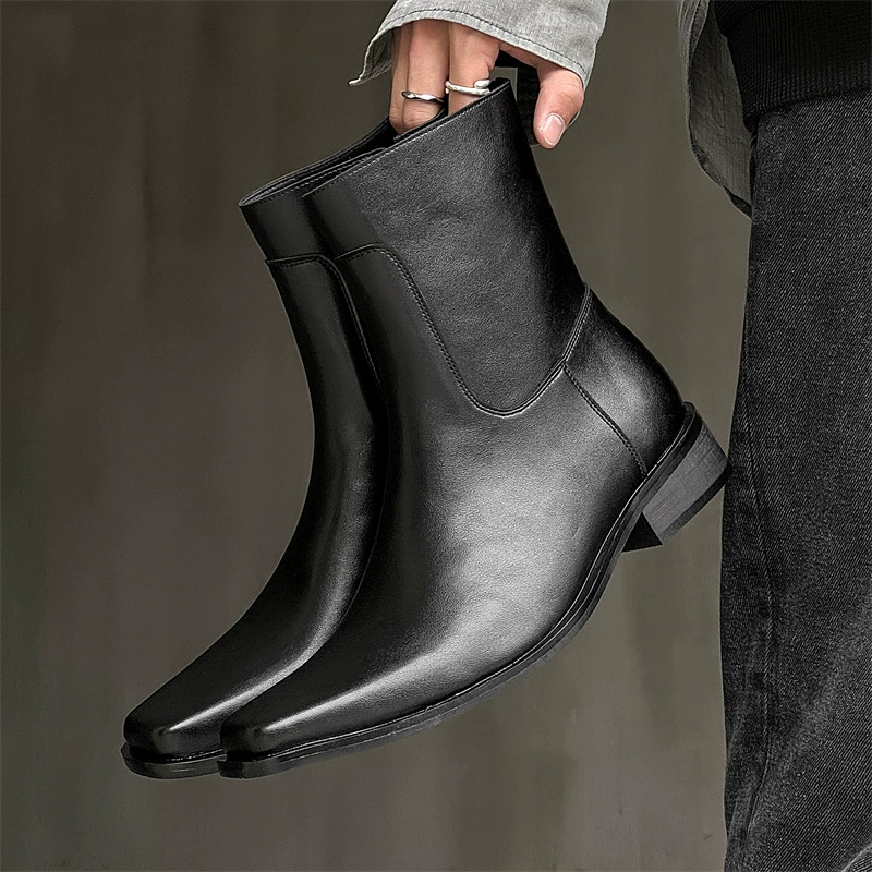 Demi-season platform boots with zipper, Chelsea style, leather, unisex 38–46