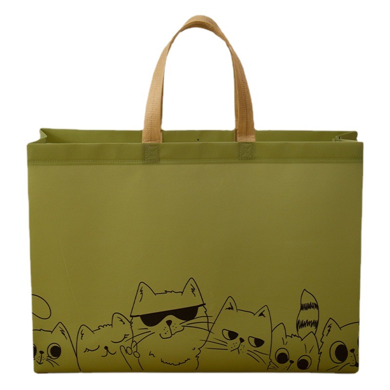 En stock bolso no tejido recubierto bolsa de tienda de ropa bolsa de compras de regalo de dibujos animados ropa para niños bolsa de tela para mujer