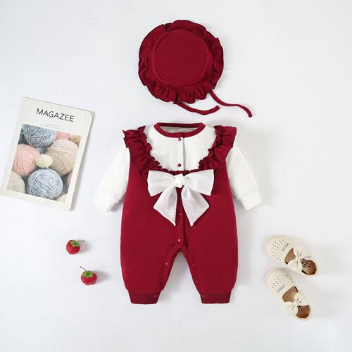 Baby Girl Fall/Winter Padded and Thick Onesie Princess Style Infant Outdoor Outfit for Newborn and 100th Day Crawler