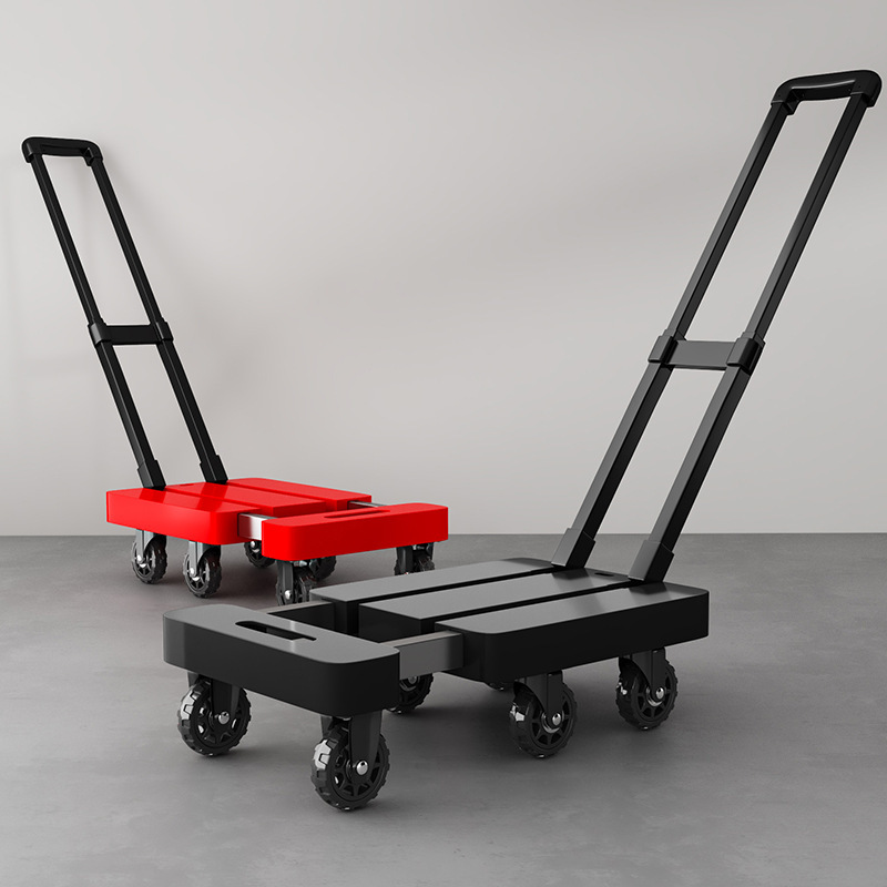 Telescopic Folding Cart, Six-Wheel Portable Handcart, Thickened Silent Small Cart, Household Flatbed Cart Telescopic Folding Cart, Six-Wheel Portable Handcart, Thickened Silent Small Cart, Household Flatbed Cart