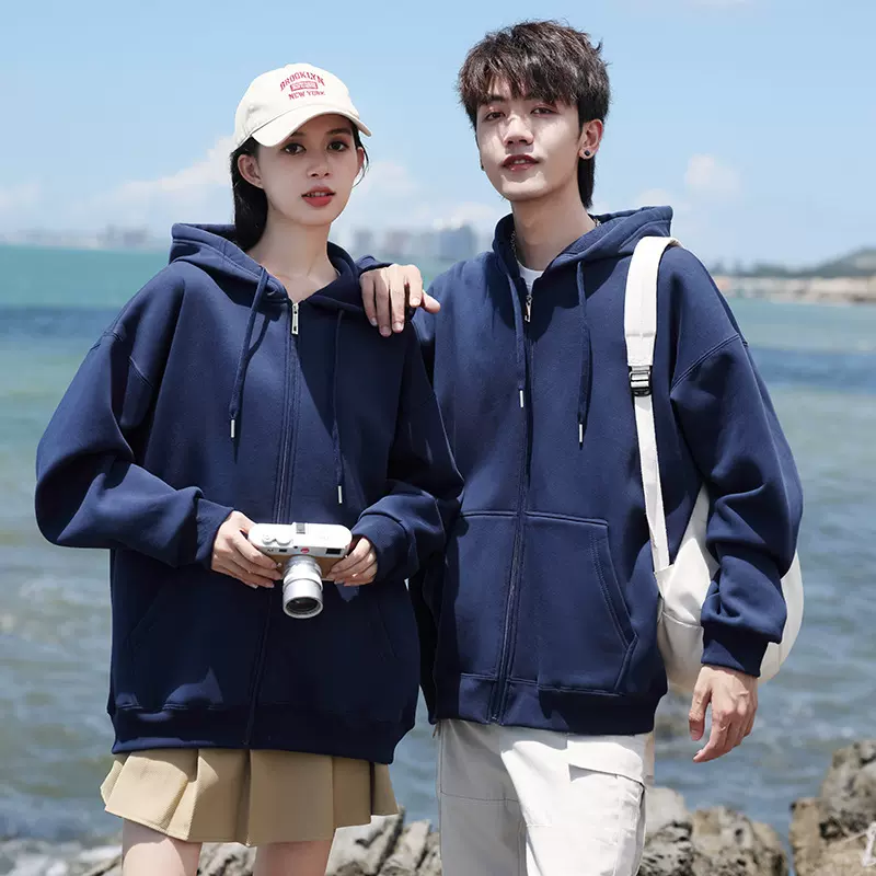 落肩拉链连帽衫卫衣定制加绒加厚保暖工作服班服活动广告衫印LOGO