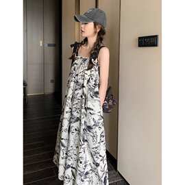 海边度假碎花吊带裙长款小个子2025夏韩版休闲宽松显瘦抹胸连衣裙