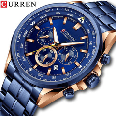 CURREN men's waterproof steel band watch with six needles, multifunctional, fashionable large dial calendar wrist watch