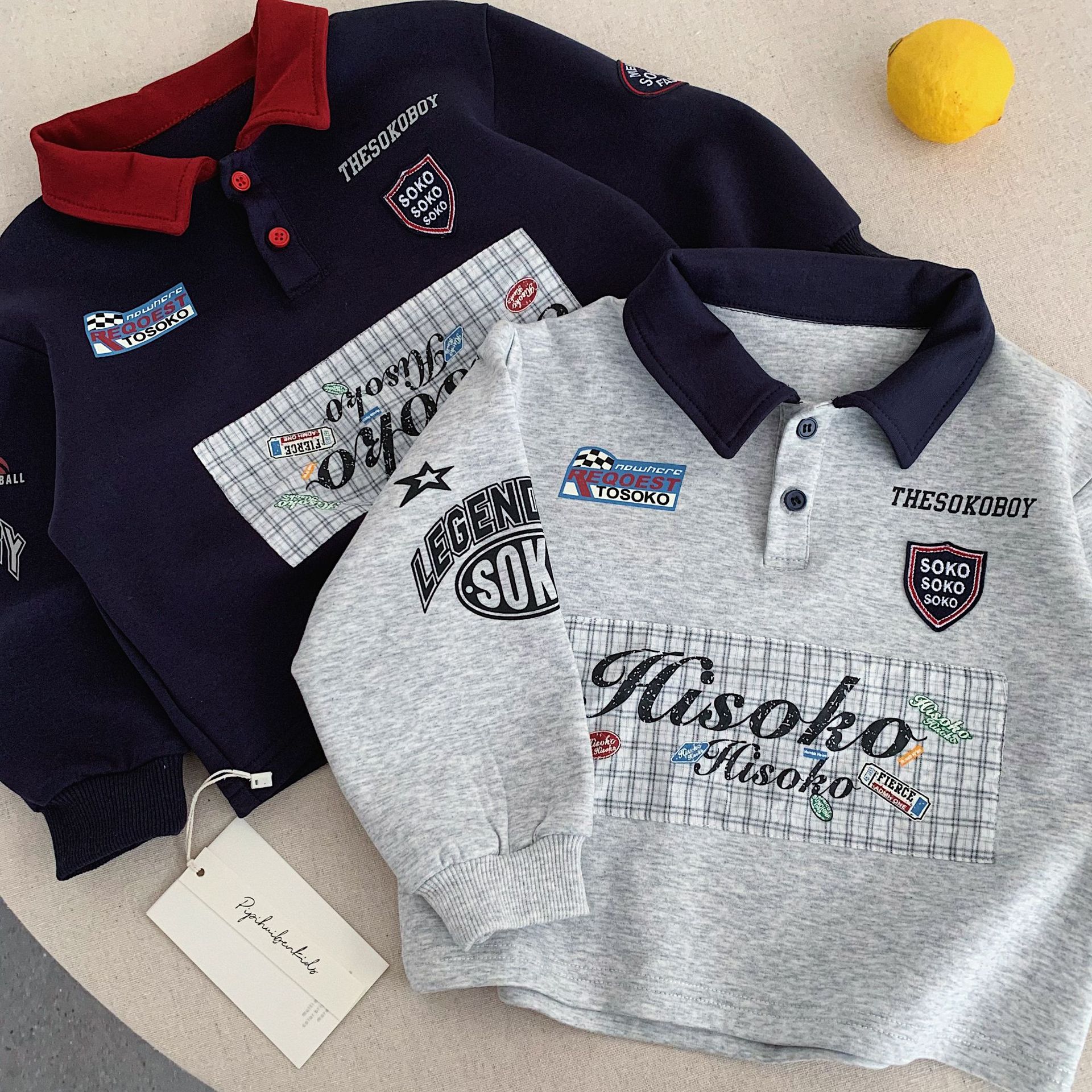 Children's POLO Shirt 2026 Autumn New Arrival, American Retro Style POLO Shirt for Boys and Girls, Baby's Color-Contrast Turn-Down Collar Long Sleeve