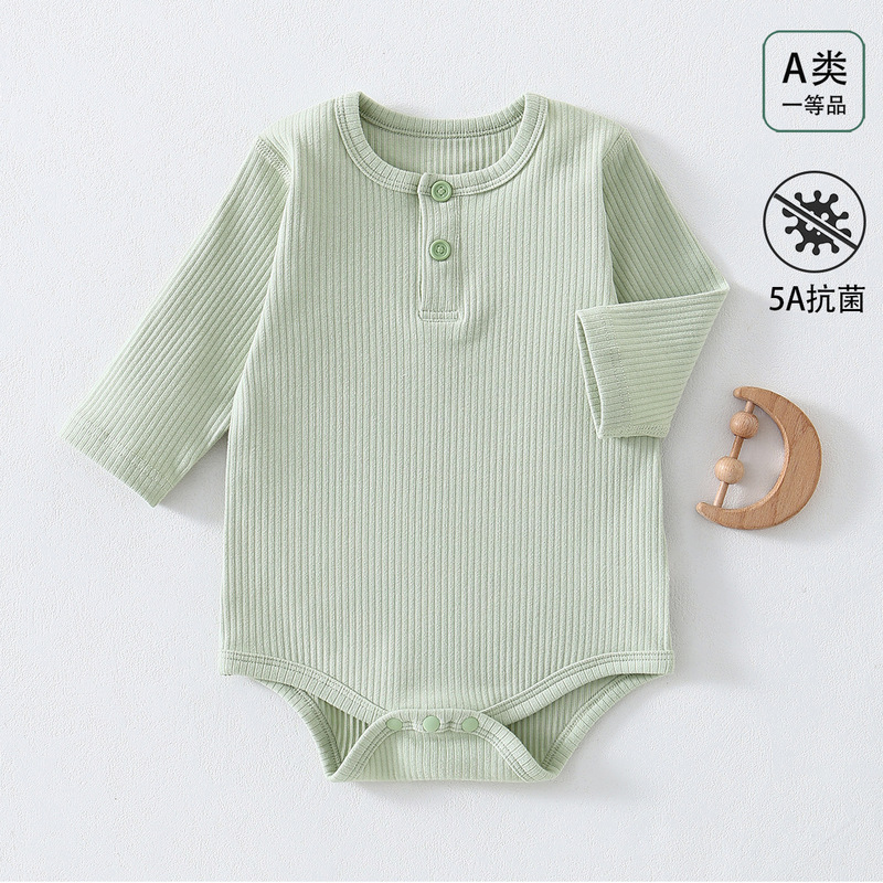 Baby long-sleeved romper, spring and autumn collection, A-grade pure cotton, newborn undershirt, pull-over pajamas, baby ribbed clothing