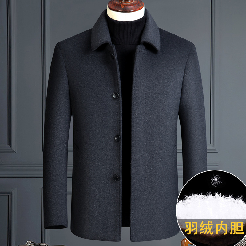 Big brand jacket men's cashmere coat short winter middle-aged dad wear lapel down wool woolen jacket coat