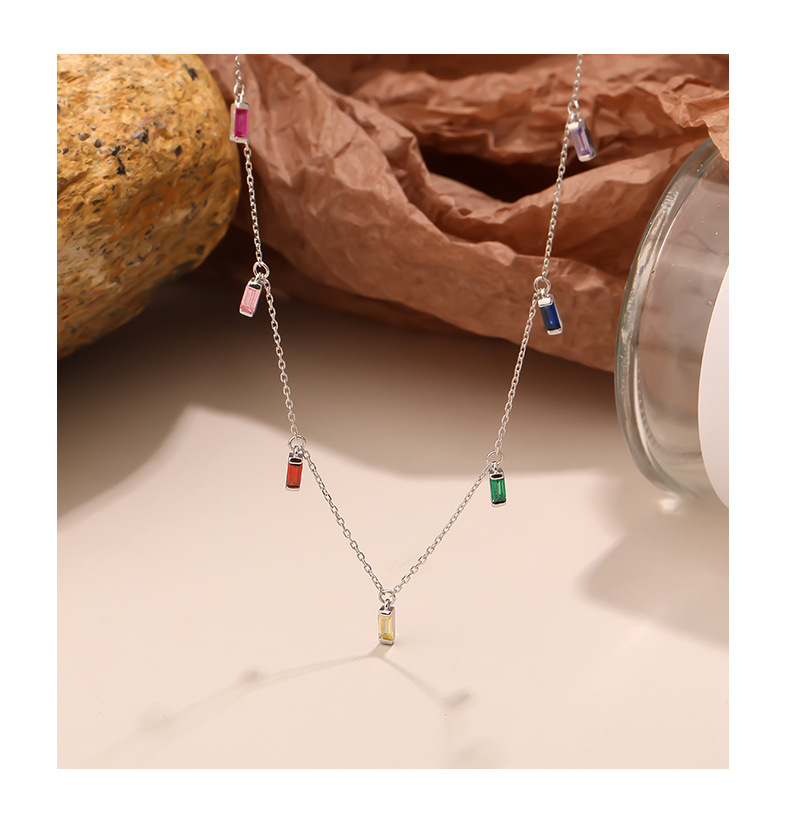 Fashion 925 Silver Colored Zircon Geometric Tassel Pendent Necklace Female display picture 4