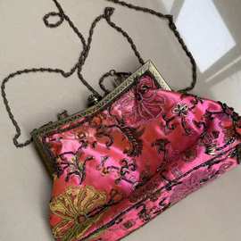 新娘古风元素祖母手拿珠绣旗袍袋古董包纯手作民族风时尚北欧挎袋