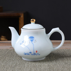 Hand-painted celadon porcelain teapot, kung fu tea set, creative home use tea brewing pot, ceramic single teapot with filter, Japanese-style flower tea pot