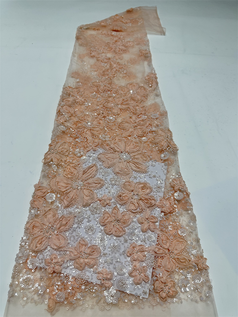 Discos de encaje de flores tridimensionales bordados vestido de novia blanco de alta calidad tela de moda tela de bordado de lentejuelas LACE