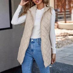 2025 新しい軽くて暖かいダウンコットンラペルベスト女性のミドル丈コート気質ルーズノースリーブジャケット
