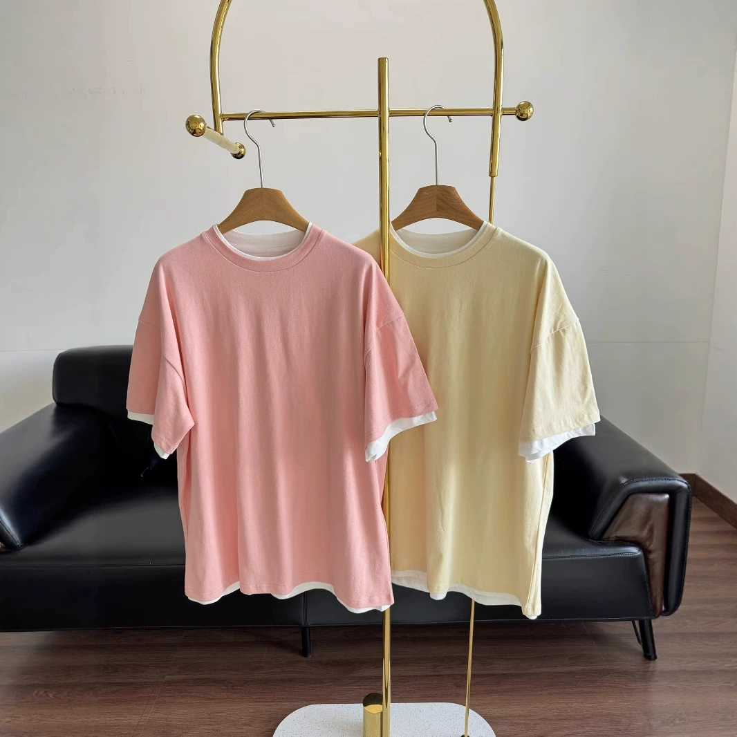 25ss весенне-летняя женская футболка из двух частей с круглым вырезом и короткими рукавами 250628