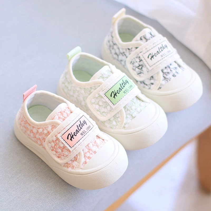 Одиночная обувь для девочек холст обувь весна и осень новая мягкая подошва дышащая спортивная обувь для девочек дикая наклейка обувь