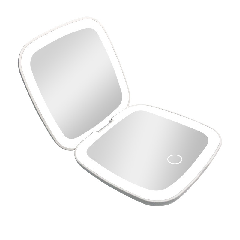 Diseño de fábrica regalo pequeño espejo Amazon LED espejo de maquillaje con luz Flip portátil de mano pequeño espejo logo