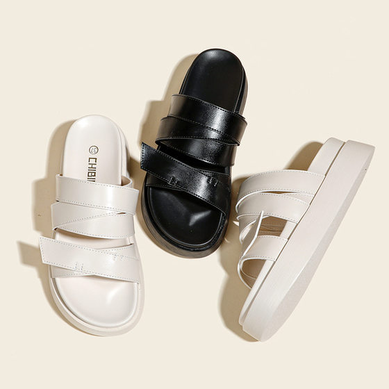 Ultra-Light Thick-Soled Strap Slippers for Women, One-Strap Platform-Soled Roman Sandals, Small Size Cross-Strap Beach Shoes