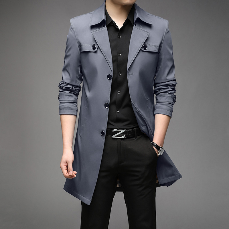 Gabardina de longitud media para hombre, estilo británico, con cuello de traje, chaqueta de negocios estilo coreano, chaqueta de moda para hombre, talla grande, para comercio transfronterizo.