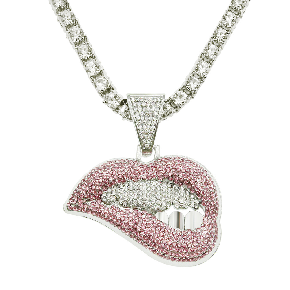 Fashion personality pink lip diamond pendant necklace