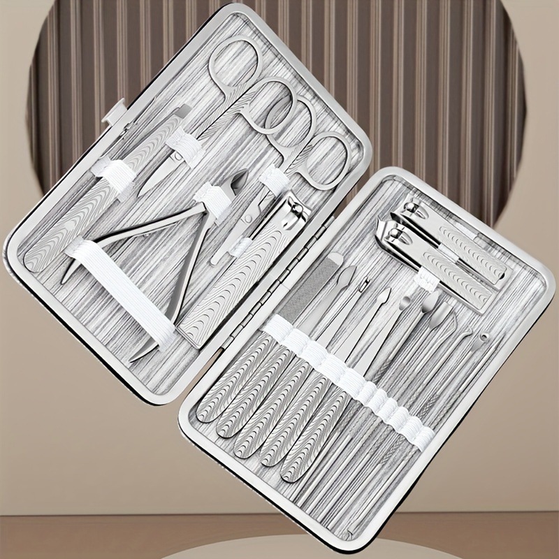 Caja completa de herramientas de pedicura inclinada, uñas, cuchilla de orejas, cortadora de uñas, conjunto de cortadoras de uñas