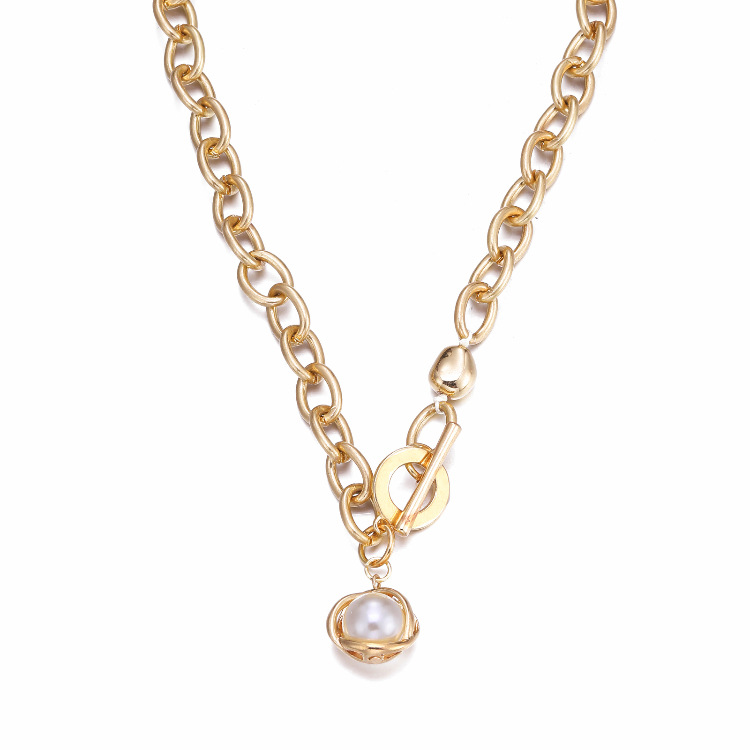Alloy Thick Chain Pearl Pendant Necklace display picture 14