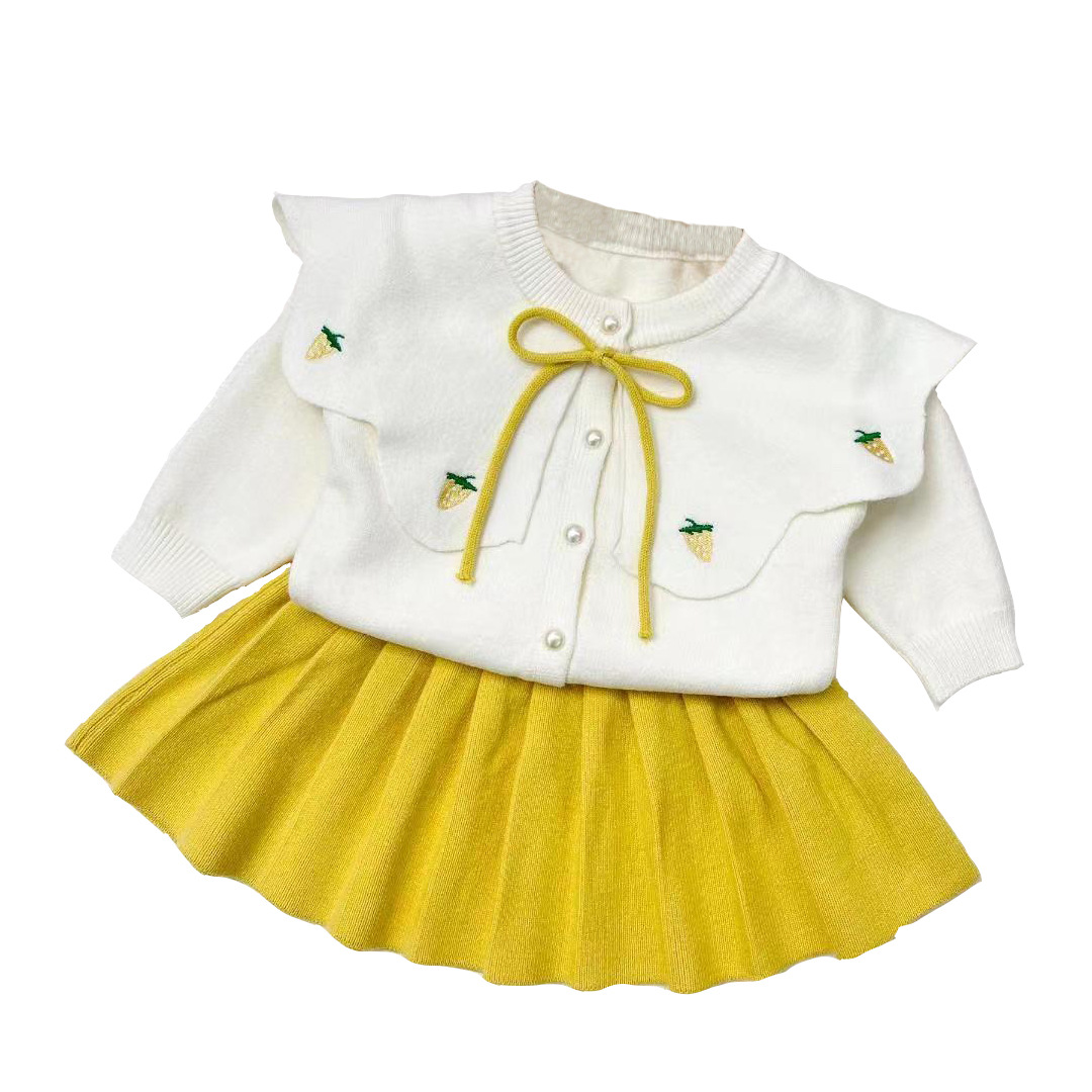 Cardigan lavorato a maglia per bambine, maglione per bambini, tesoro femminile in stile autunnale e invernale, foglia di loto in stile occidentale_voghion.com