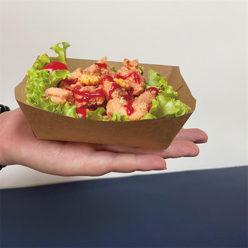 [现货批发]迷你小托盘酱料敞口野餐露营小吃餐盒一次性牛皮纸船盒