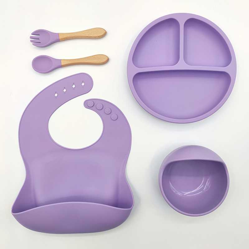 Juego de vajilla de silicona para niños, vajilla para alimentación maternoinfantil, plato de comida, tazón de comida, bebé aprende a comer, plato separado