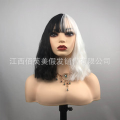 Alibaba.com Black and White Yin Yang Half-length Wavy Human Hair Wig with Frontal Hairline Customizable Kaila Wig