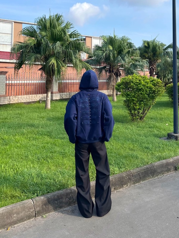 美式重磅连帽卫衣男Cleanfit复古钉珠刺绣男女生宽松休闲上衣帽衫|undefined