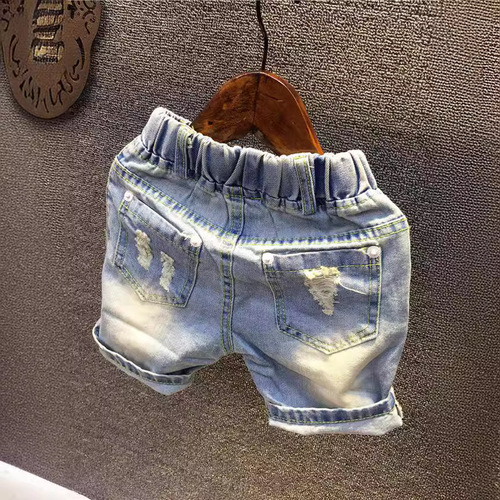 Summer New Arrival Boys' Short Pants Personality Hole Open Light Wash Blue Denim Shorts Colorful Pants Ankle Baby Casual Shorts