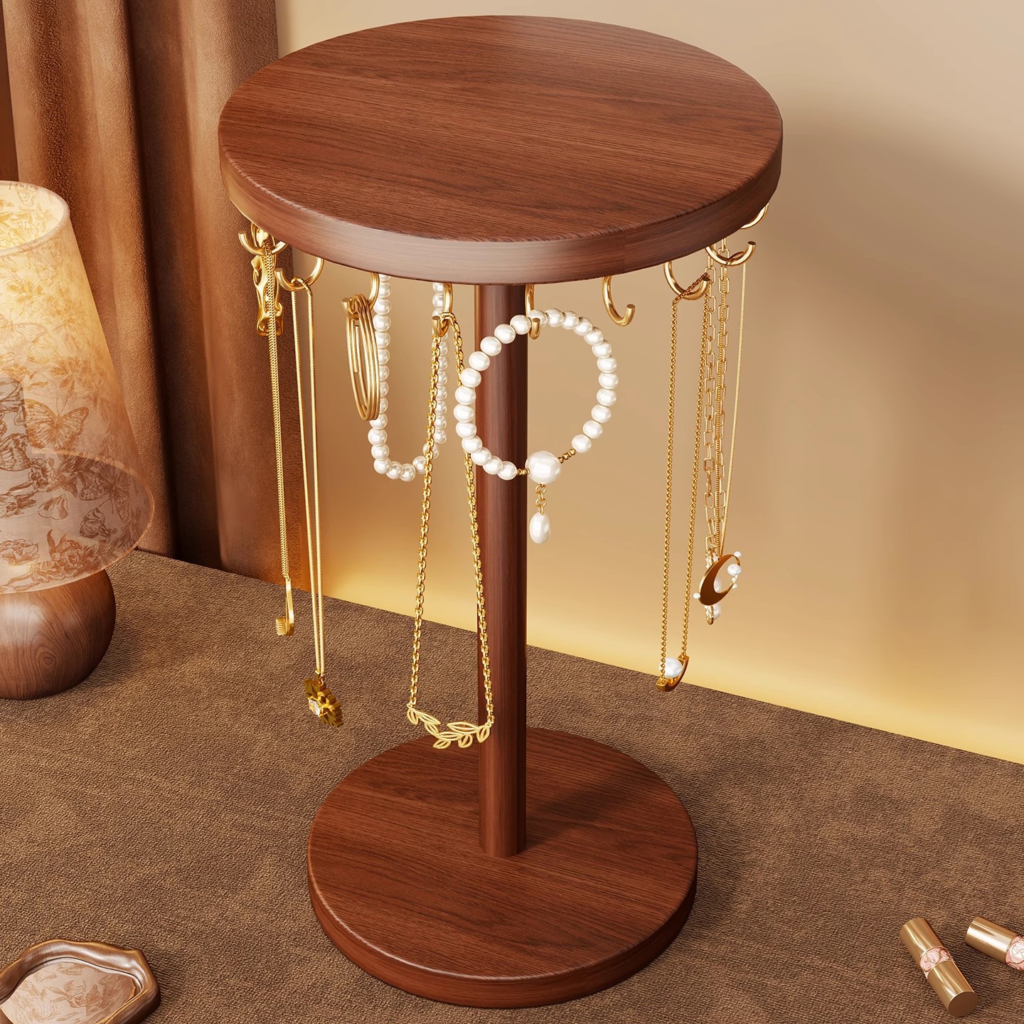 桌面项链展示架首饰架手链收纳挂架实木挂钩饰品架陈列道具挂架子