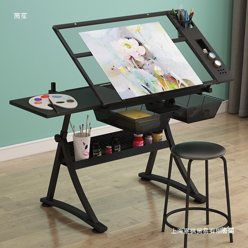 Work Table with Glass Surface for Oil Painting, Art Drawing, Design Desk, Painting Table, Architect Drawing Table, Adjustable Angle and Height Work Table with Glass Surface for Oil Painting, Art Drawing, Design Desk, Painting Table, Architect Drawing Table, Adjustable Angle and Height