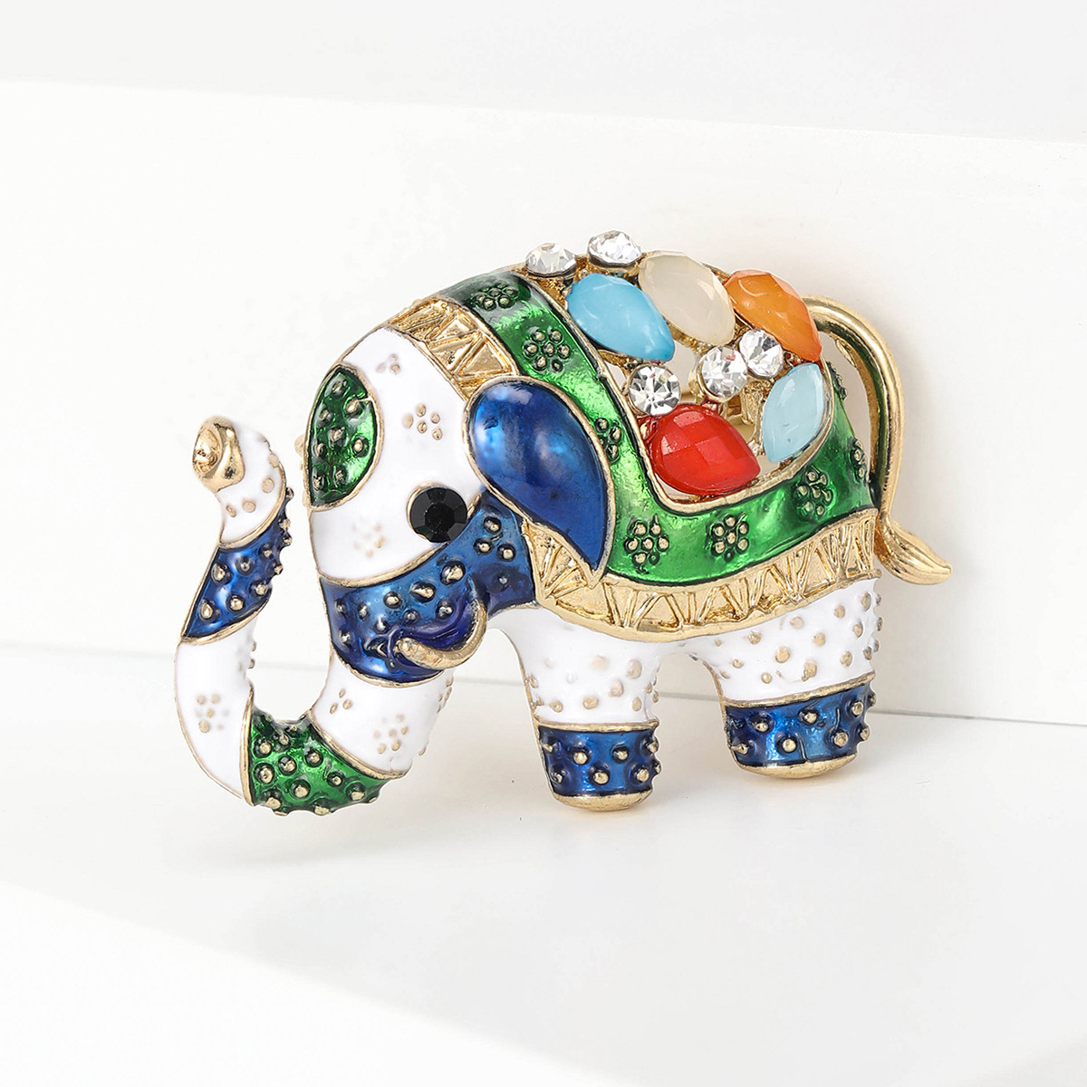 Elephant Pattern Retro Pin Elephant Alloy Enamel Inlay Rhinestones Women's Brooches