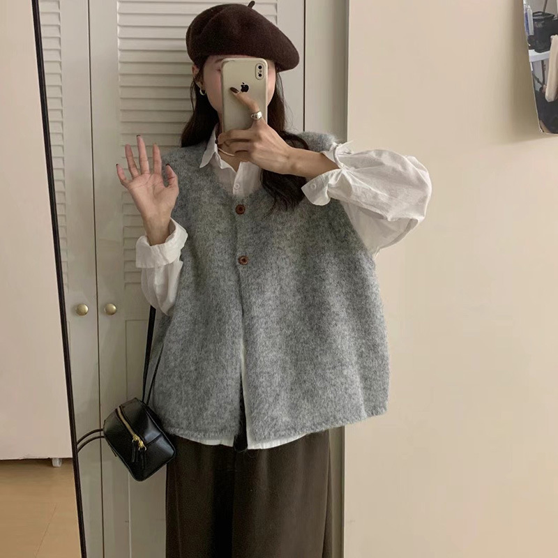 Coreano simple suéter universal chaleco de mujer 2025 otoño invierno nuevo suelto plegado chaleco de punto temperamento viaje image 9