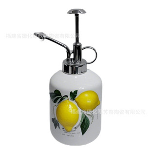 Custom Embossed Lemon Ceramic Watering Can for Export to Europe and America, Long Spout Hand-Pressed Watering Can