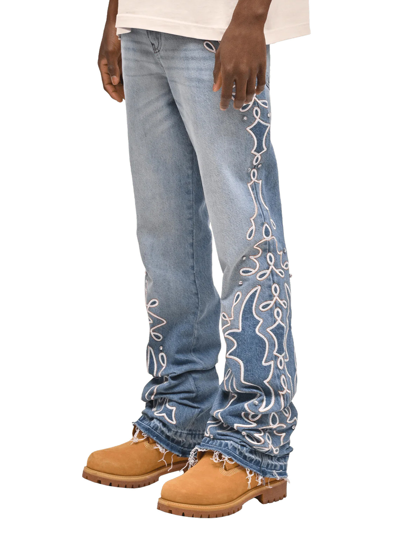 Pantalones de Mezclilla Rectos para Hombre de Algodón con Pedrería para Uso Casual