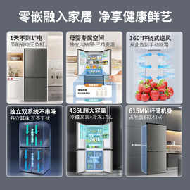 适用十字对开双开门风冷无霜超薄嵌入式一级节能家用电冰箱大容量