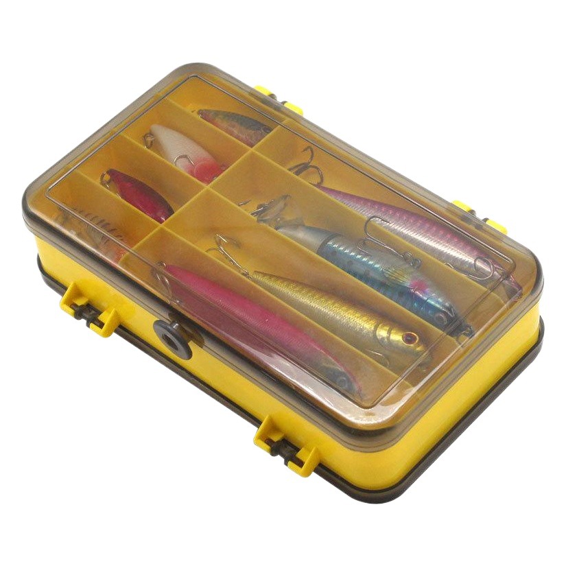 P caja dividida de doble cara caja de almacenamiento de accesorios de anzuelo de doble capa caja de cebo Luya suministros de pesca al aire libre portátil