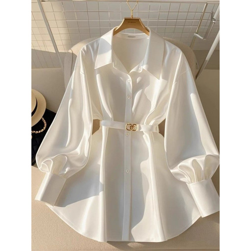 Early autumn new women's clothes French high-end shirt, light luxury design, white shirt, top, women's light sophisticated style